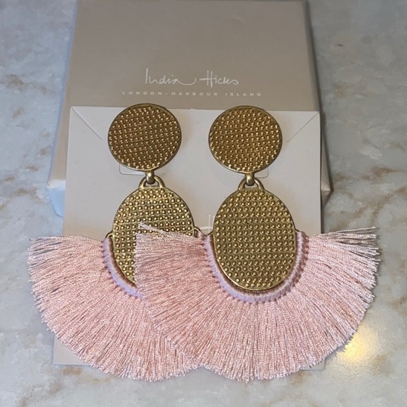 Gold and Pink Statement Earrings with Tassel Fringe - Picture 3 of 9